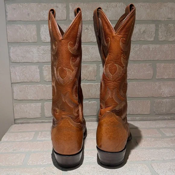 Tony Lama Classic Men's Rich Caramel  Ostrich Skin Western Boots Size 11D - Picture 7 of 10